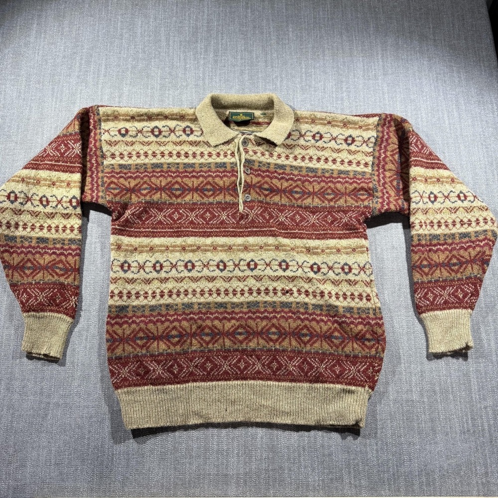McGregor Sweater Mens Large Multicolor Wool Fair Isle Knit Collared Pullover
